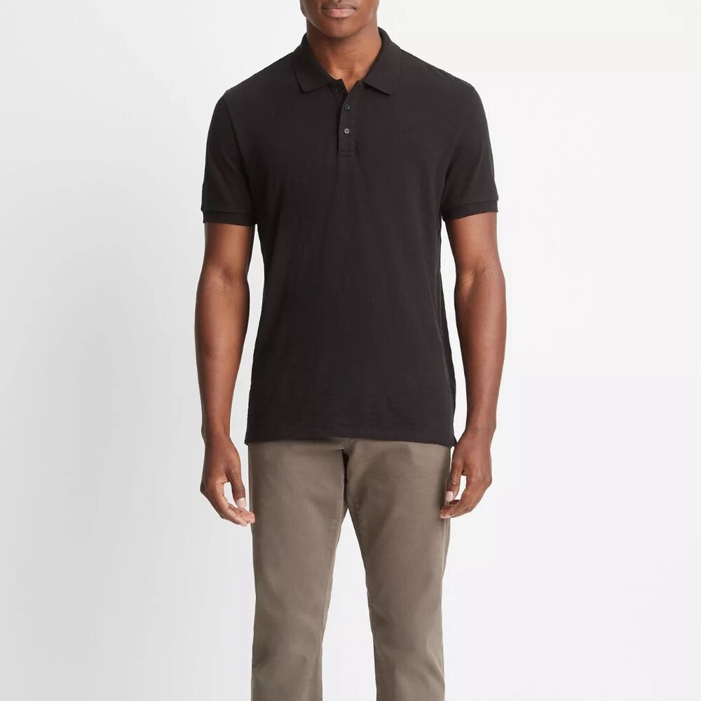 Vince Classic Slub Polo Short Sleeve Black - Men’s XL - Picture 1 of 5